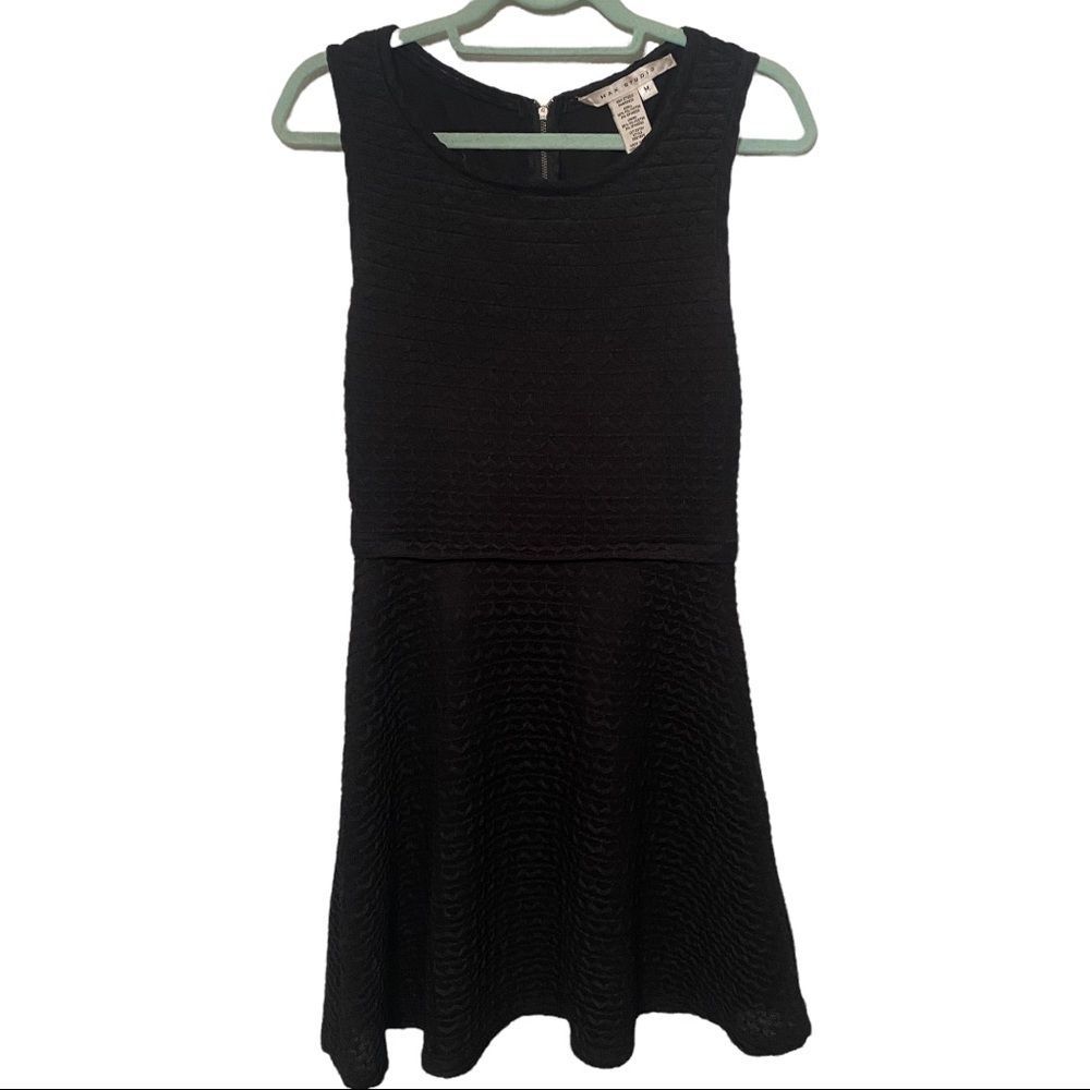 max studios black textured knit fit and flare little black dress size medium